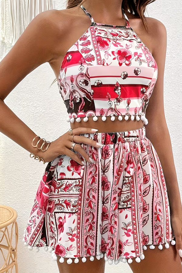 Playful Floral Halter Crop Set
