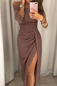 Off Shoulder Split Evening Dress