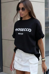 Chic Oversized Prosecco Print T-Shirt