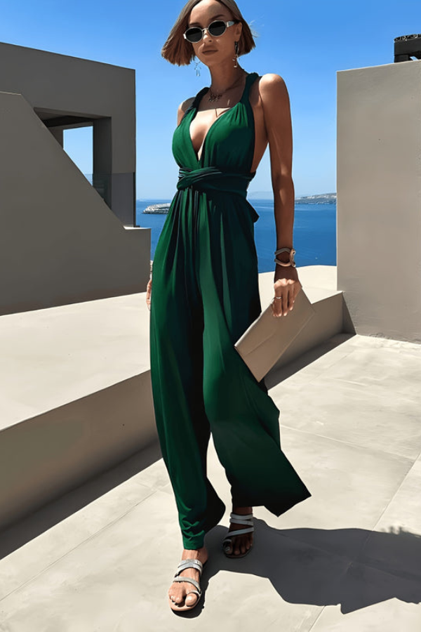 Vacation Halter Neck Wide Leg Jumpsuit