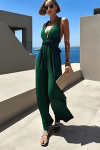 Vacation Halter Neck Wide Leg Jumpsuit