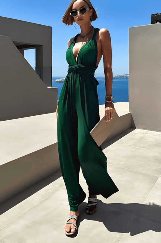 Vacation Halter Neck Wide Leg Jumpsuit