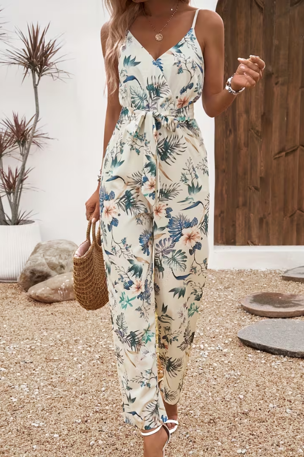 Floral Tie Waist Cami Jumpsuit