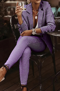 Chic Houndstooth Blazer Pants Set