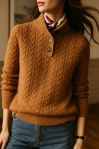 Cable-Knit Button-Up Sweater
