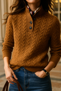 Cable-Knit Button-Up Sweater