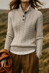 Cable-Knit Button-Up Sweater
