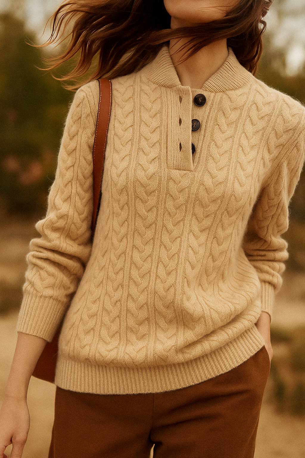 Cable-Knit Button-Up Sweater