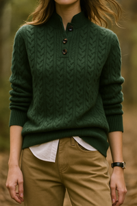 Cable-Knit Button-Up Sweater