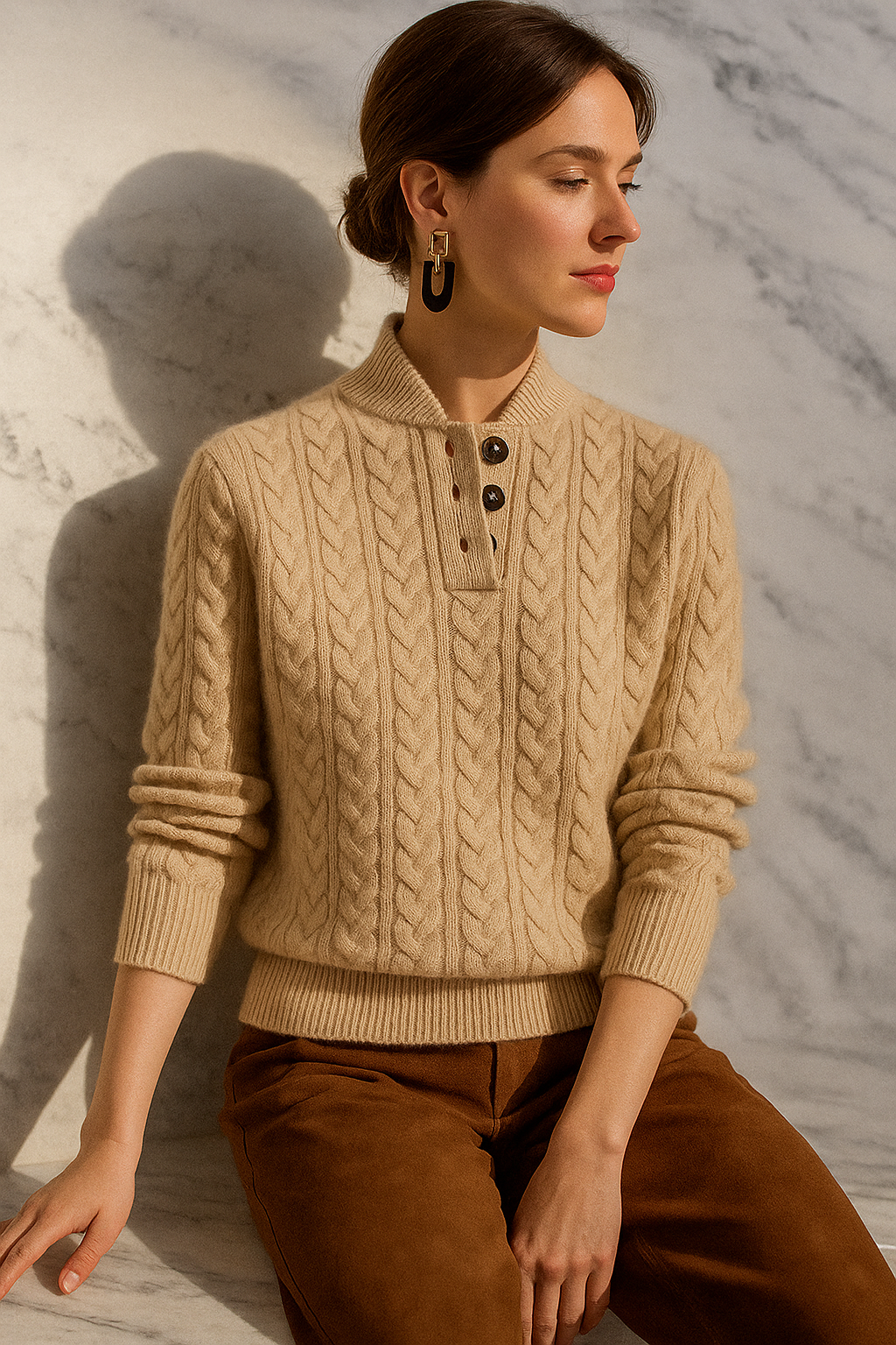 Cable-Knit Button-Up Sweater
