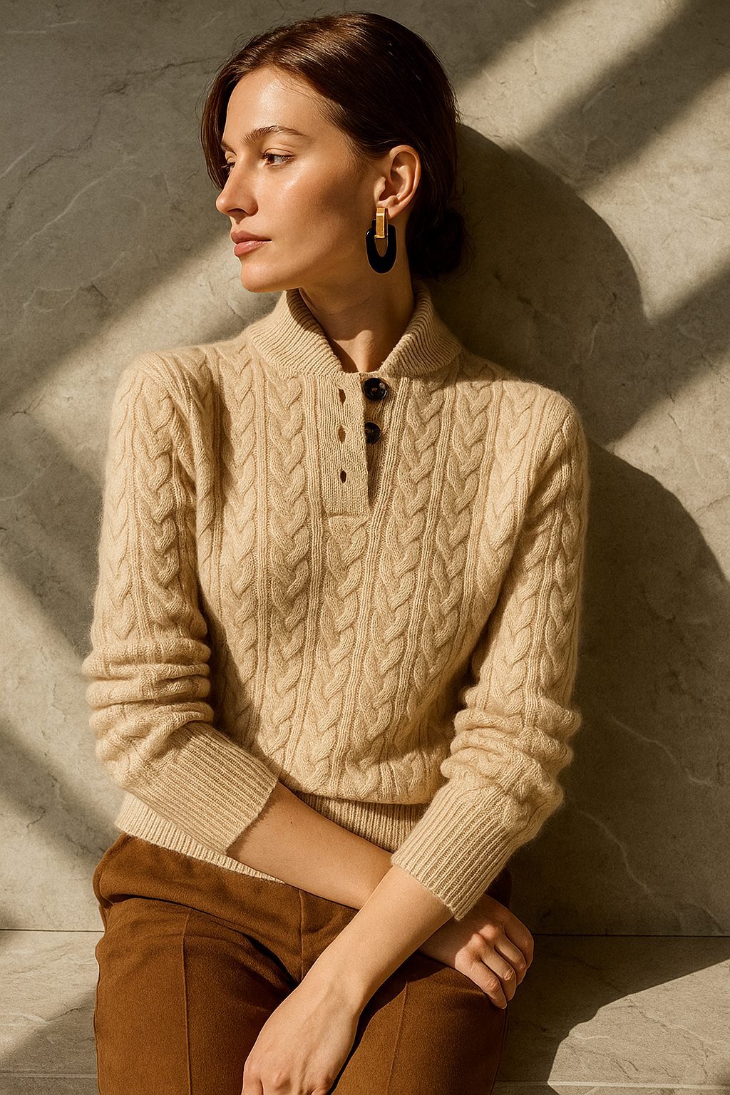 Cable-Knit Button-Up Sweater