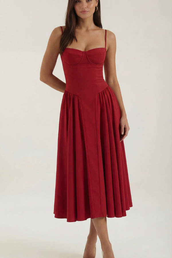 Floral Sweetheart Neck Midi Dress