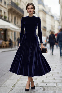 Etta | Women's Winter Velvet High Neck Midi Dress
