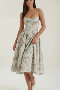 Floral Sweetheart Neck Midi Dress