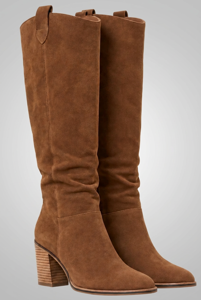 Knieshohe Stiefel mit Blockabsatz