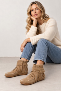 Tess | Women's Suede-Look Fringe Ankle Boots