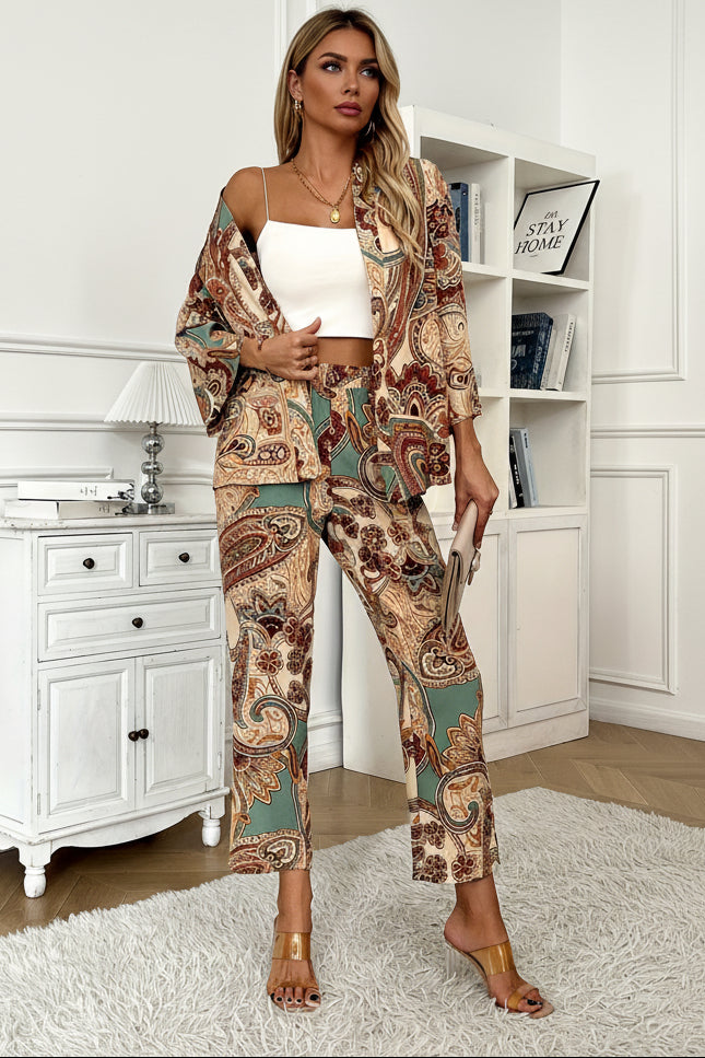 Paisley Print Two-Piece Set with Straight Leg Pants