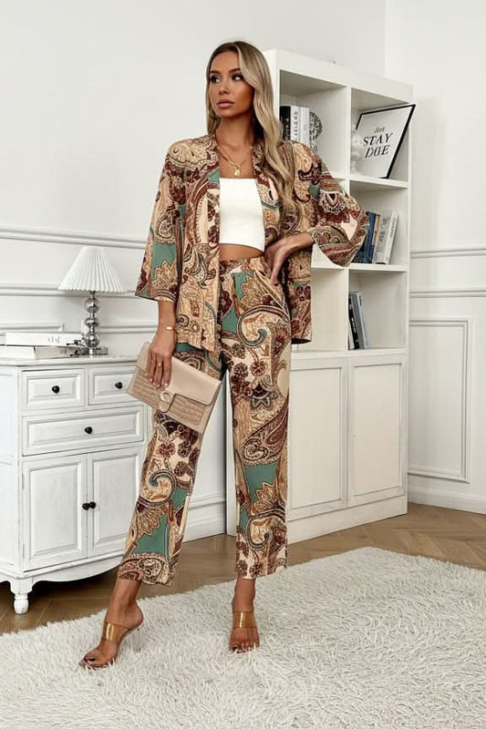 Paisley-Print Zweiteiler mit geraden Hosen