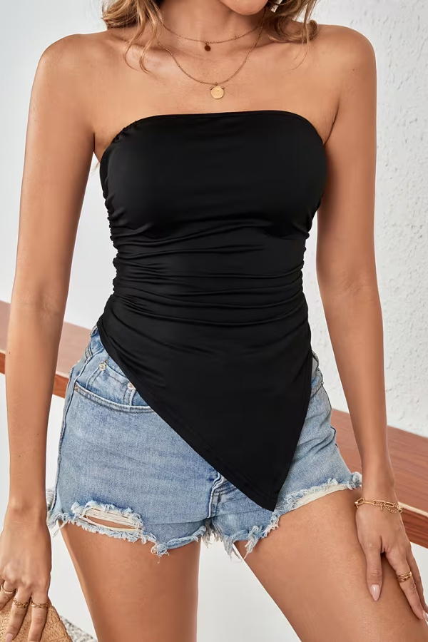 Pleated Tube Top Asymmetrical