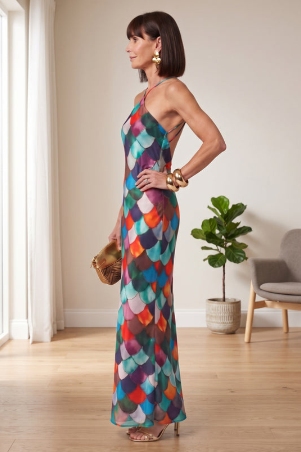Elegant Multicolor Pattern Maxi Dress