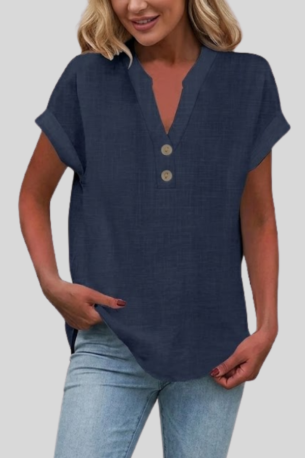 Elegant V Neck Button Blouse