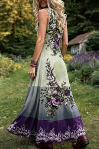 Retro Floral V Neck Maxi Dress