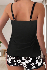 Floral Print Backless Tankini Swim Set