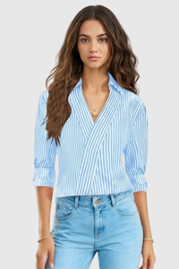 Striped V Neck Casual Blouse