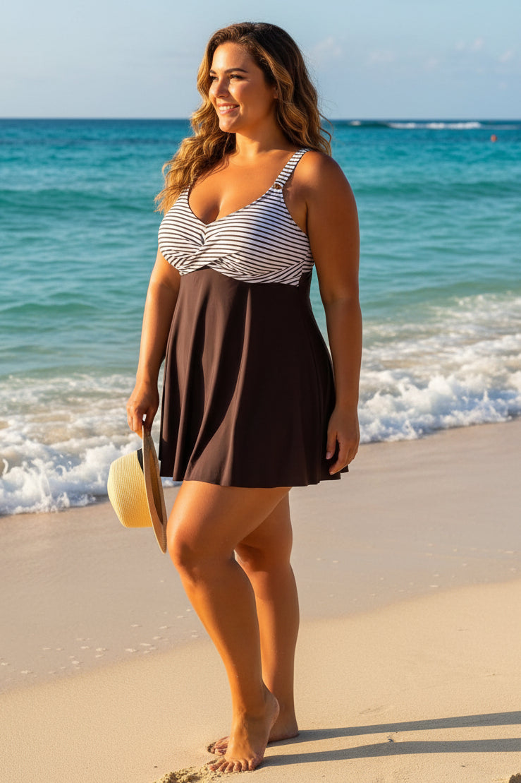Striped Bust Plus Size Swimdress