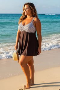 Striped Bust Plus Size Swimdress