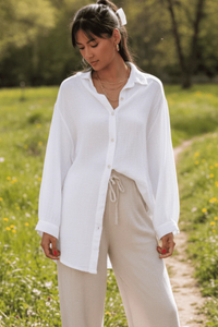 Vibrant Linen Blouse Short Sleeve
