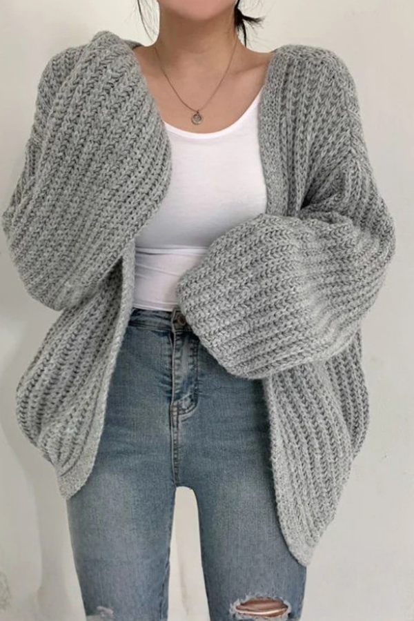Cozy Knit Cardigan Balloon Sleeve