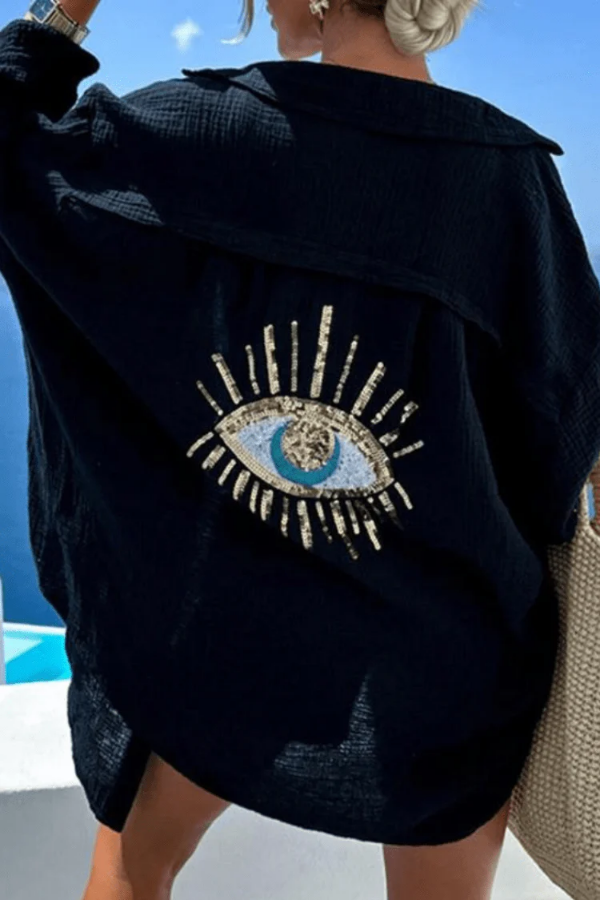 Beaded Linen Shirt Short Sleeve