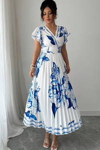 Floral Pleated Midi Dresses Vacation