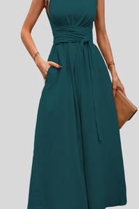 Casual Pleated Halter Neck Midi Dresses