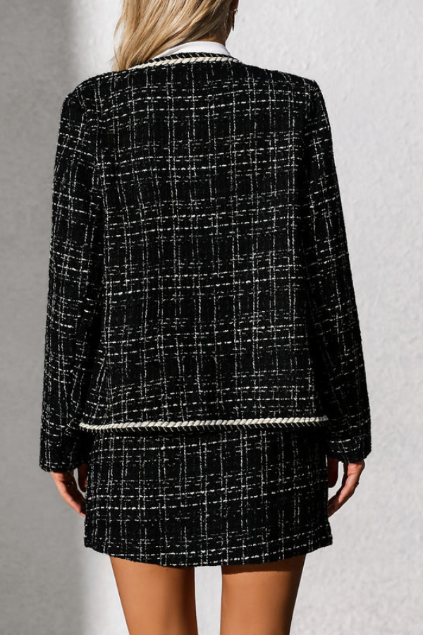 Polished Checkered Jacket Skirt Set
