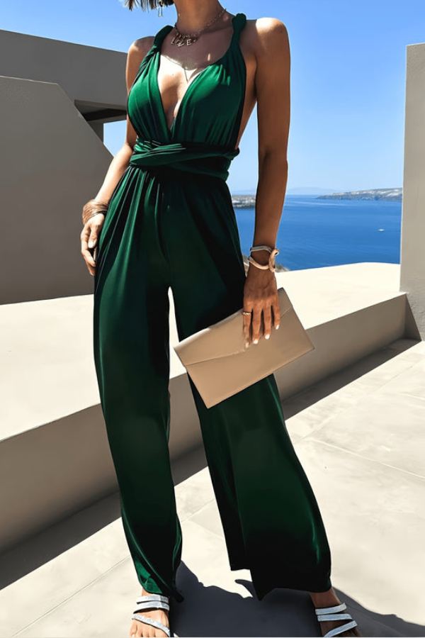 Vacation Halter Neck Wide Leg Jumpsuit