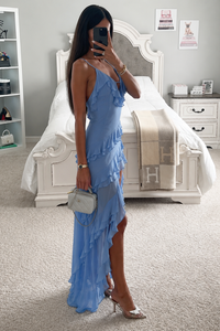 Ruffle Wrap Asymmetric Hem Maxi Dress