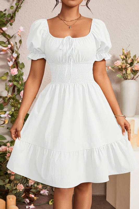 Graceful Pleated Square Neck Midi Dresses