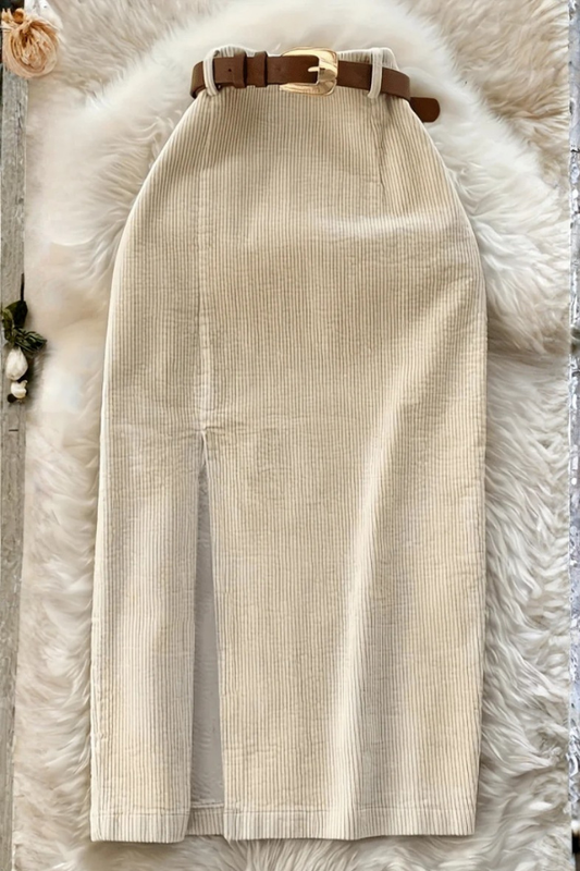 Vintage Woven Slit Midi Skirt