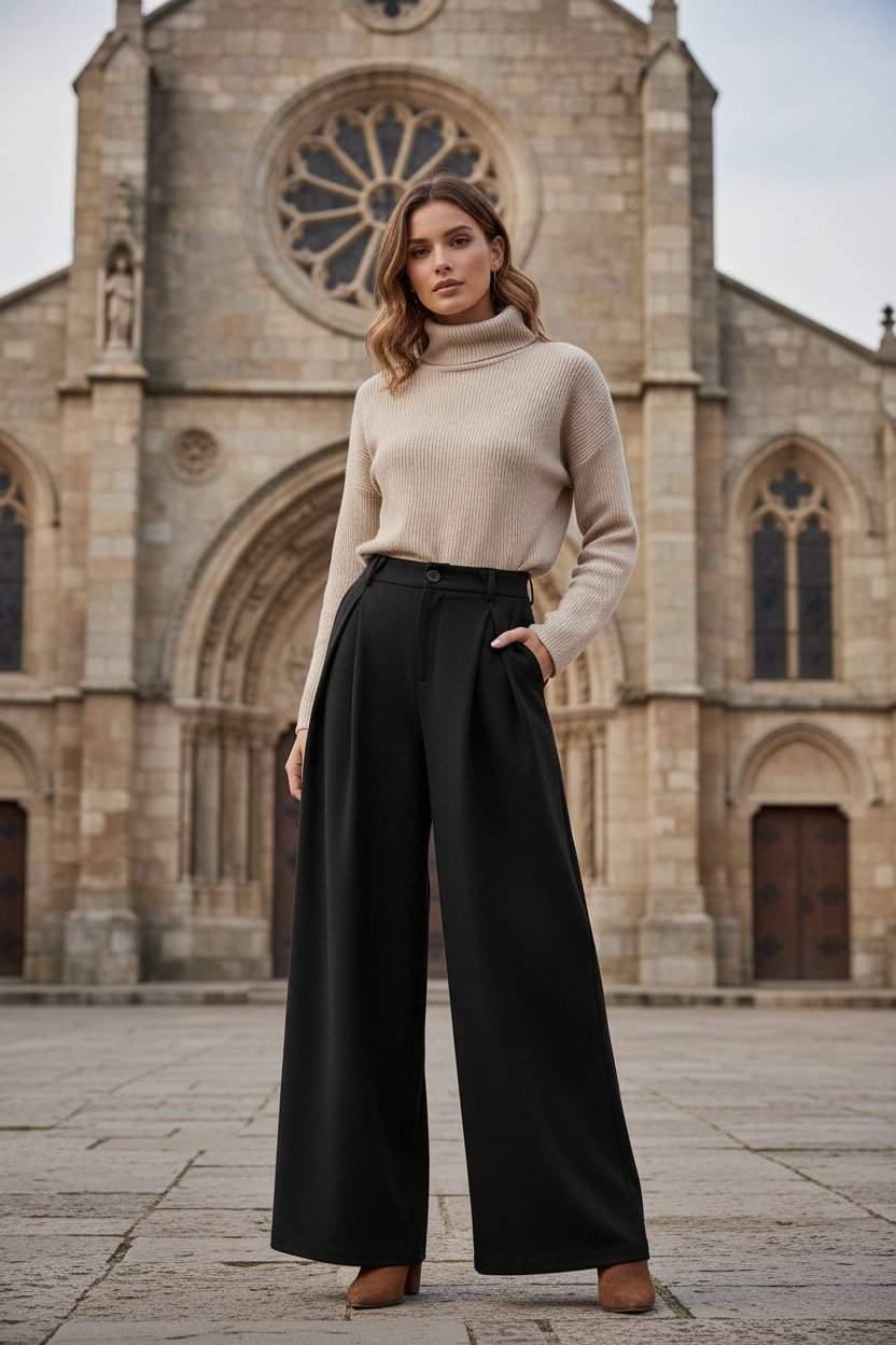 Fluid Wool Wide Leg Pants