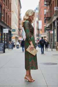 Defined Waist Wrap Midi Dress