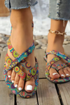 Bohemian Print T Strap Flat Sandals