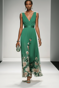 Romantic Floral Chiffon Maxi Dress