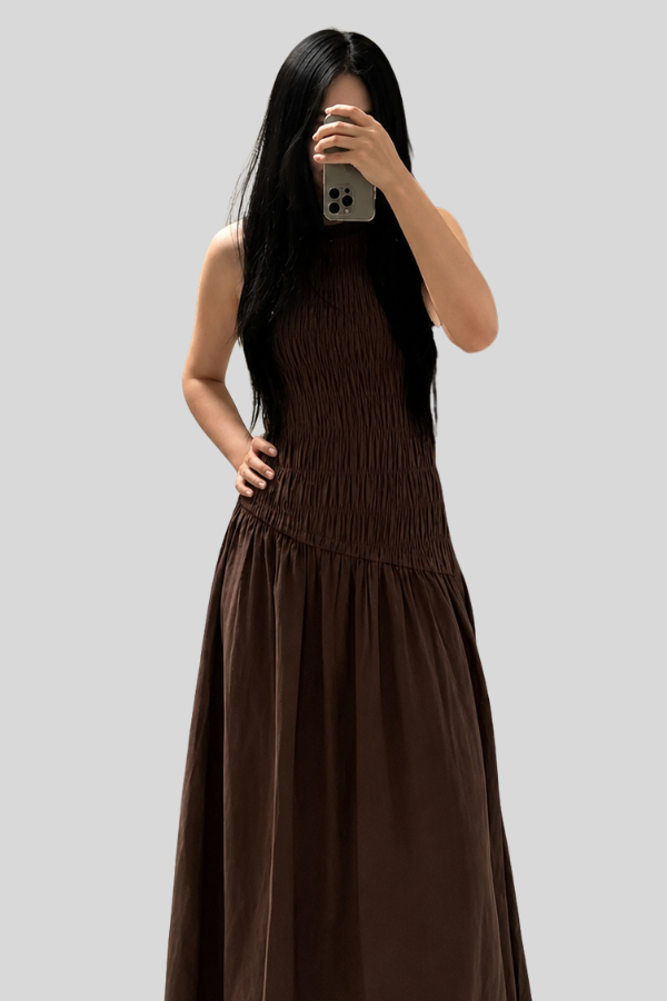 Chic Pleated Halter Neck Midi Dresses