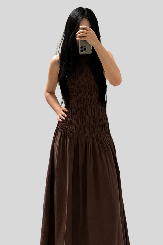 Chic Pleated Halter Neck Midi Dresses