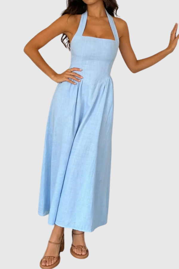 Coastal Halter Neck Keyhole Maxi Dresses
