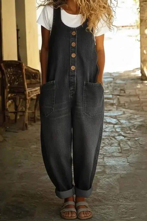 Relaxed Fit Pocket Overall Jumpsuit