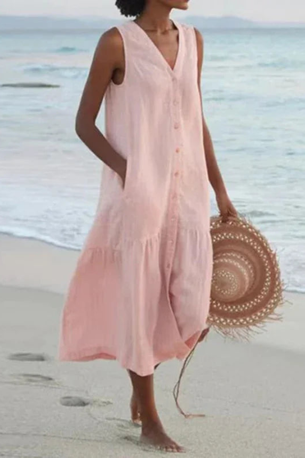 Vintage V Neck Pocket Dress
