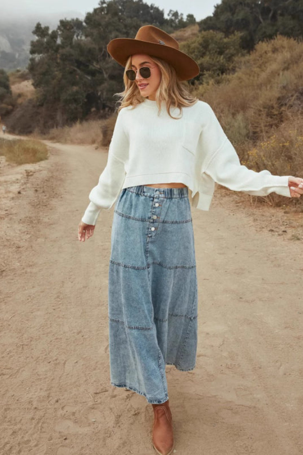 Vintage Patchwork Denim Maxi Skirt